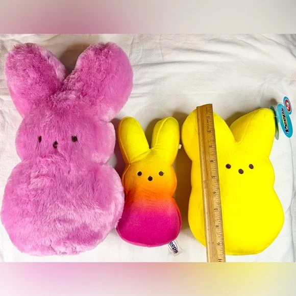 Peeps Bunny Rabbit Plush LOT Yellow Pink Furry 15” 10” 9” Ombre - Picture 3 of 6